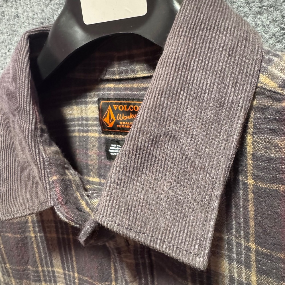 Volcom Workwear Mens Small Plaid Work Shirt Gray Corduroy Collar New NWT - Picture 8 of 10